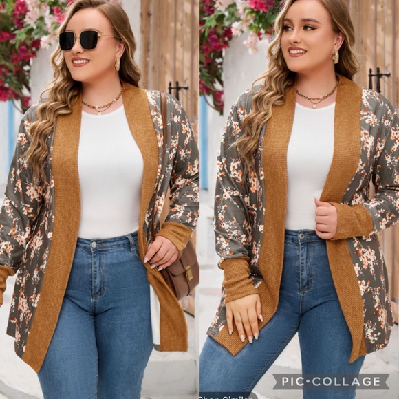 Brown Floral Patchwork Knitted Plus
Size Cardigan - Picture 1 of 2